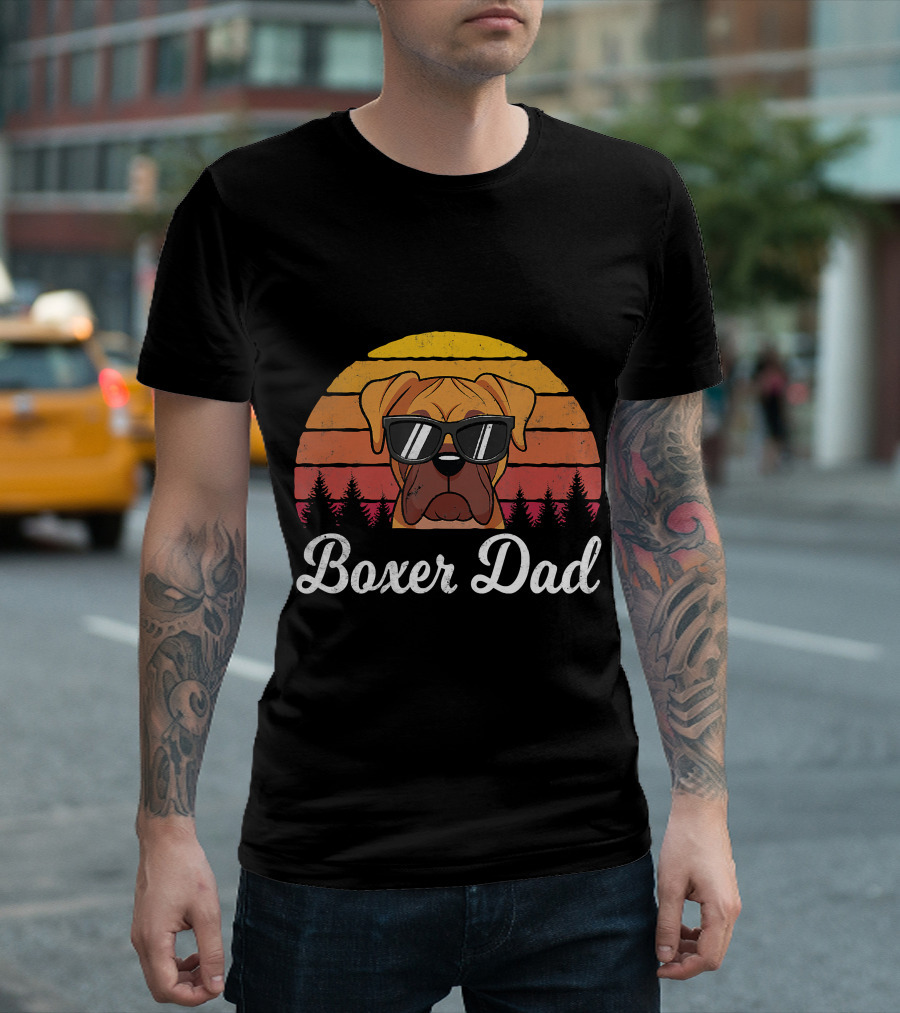 Retro Vintage Boxer Dad Funny Dogs Lover T-Shirt