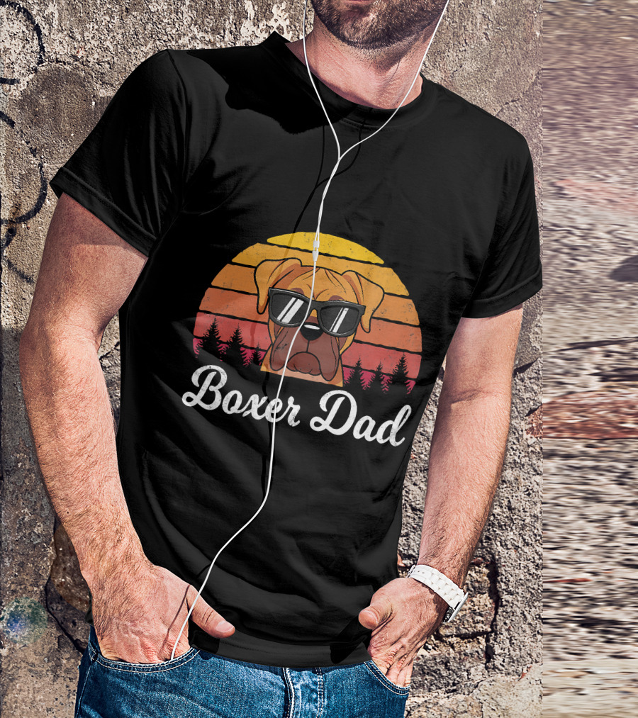 Retro Vintage Boxer Dad Funny Dogs Lover T-Shirt
