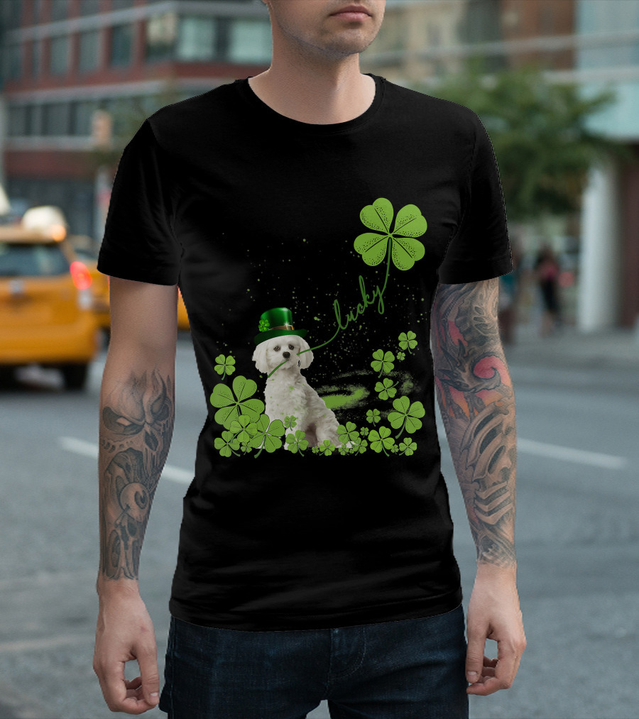Lucky Shamrock Maltese Dog St Patrick's Day T-Shirt