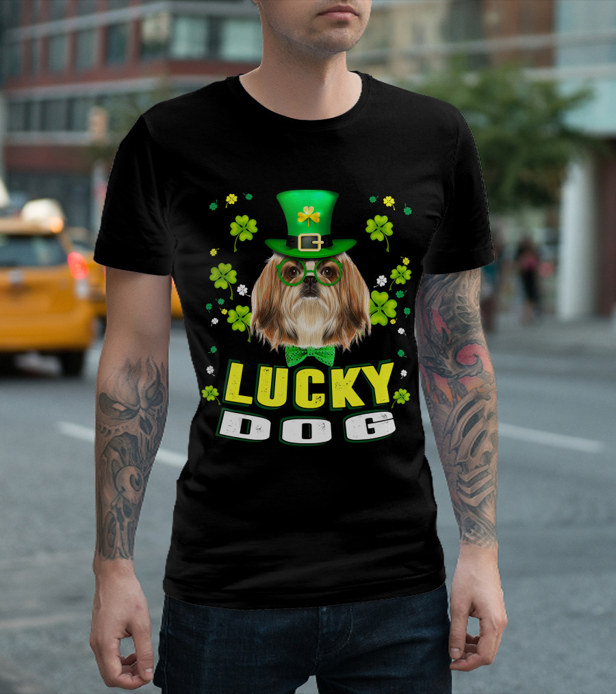 Lucky Dog Shih Tzu Leprechaun Shamrock Festive Green Hat T-Shirt