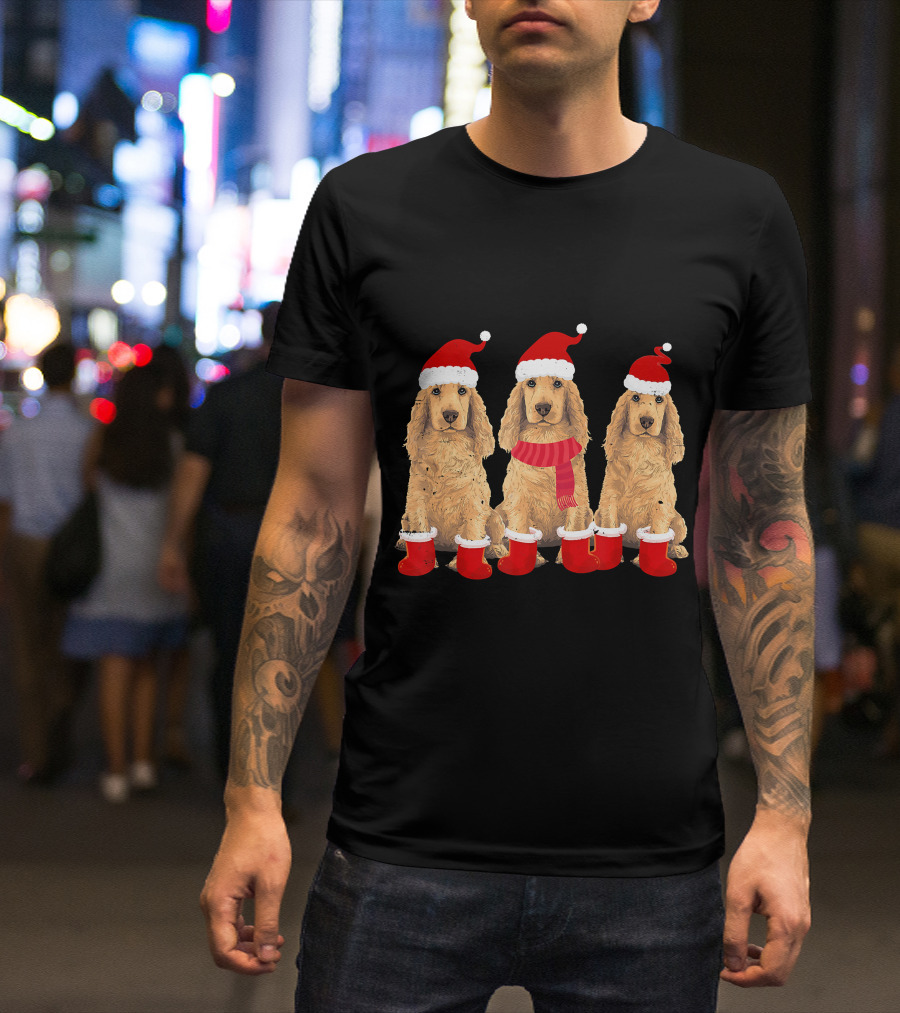 Cocker Spaniel Christmas Santa Hats And Socks Festive Trio T-Shirt