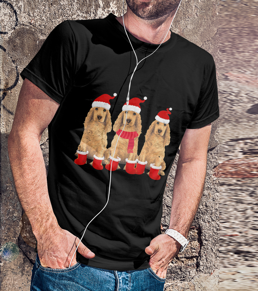 Cocker Spaniel Christmas Santa Hats And Socks Festive Trio T-Shirt