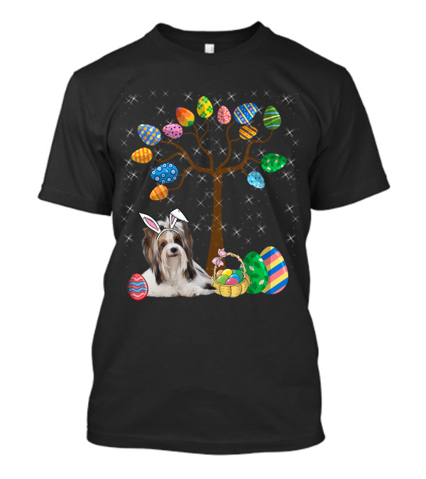 Shih Tzu Dog With Easter Egg Tree And Basket Hunt Day T-Shirt