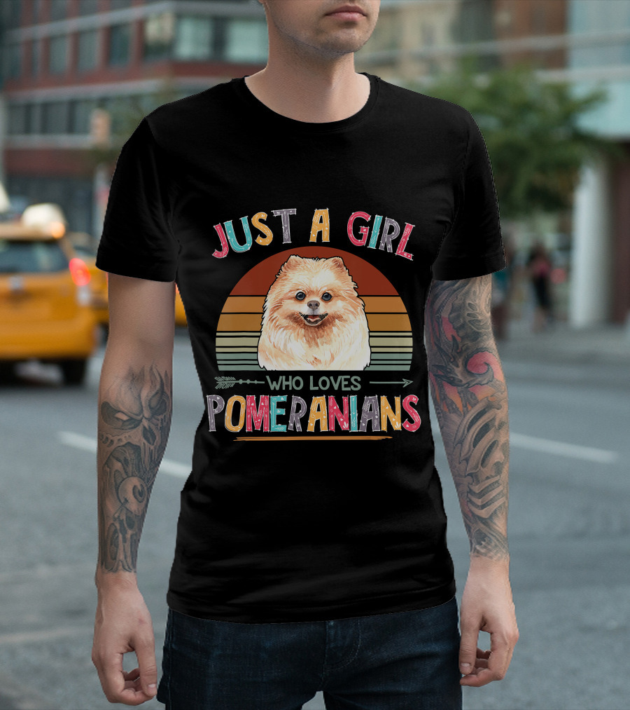 Just A Girl Who Loves Pomeranians Retro Sunset T-Shirt