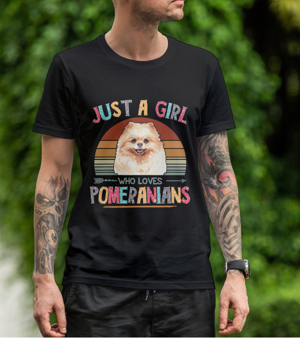 Just A Girl Who Loves Pomeranians Retro Sunset T-Shirt