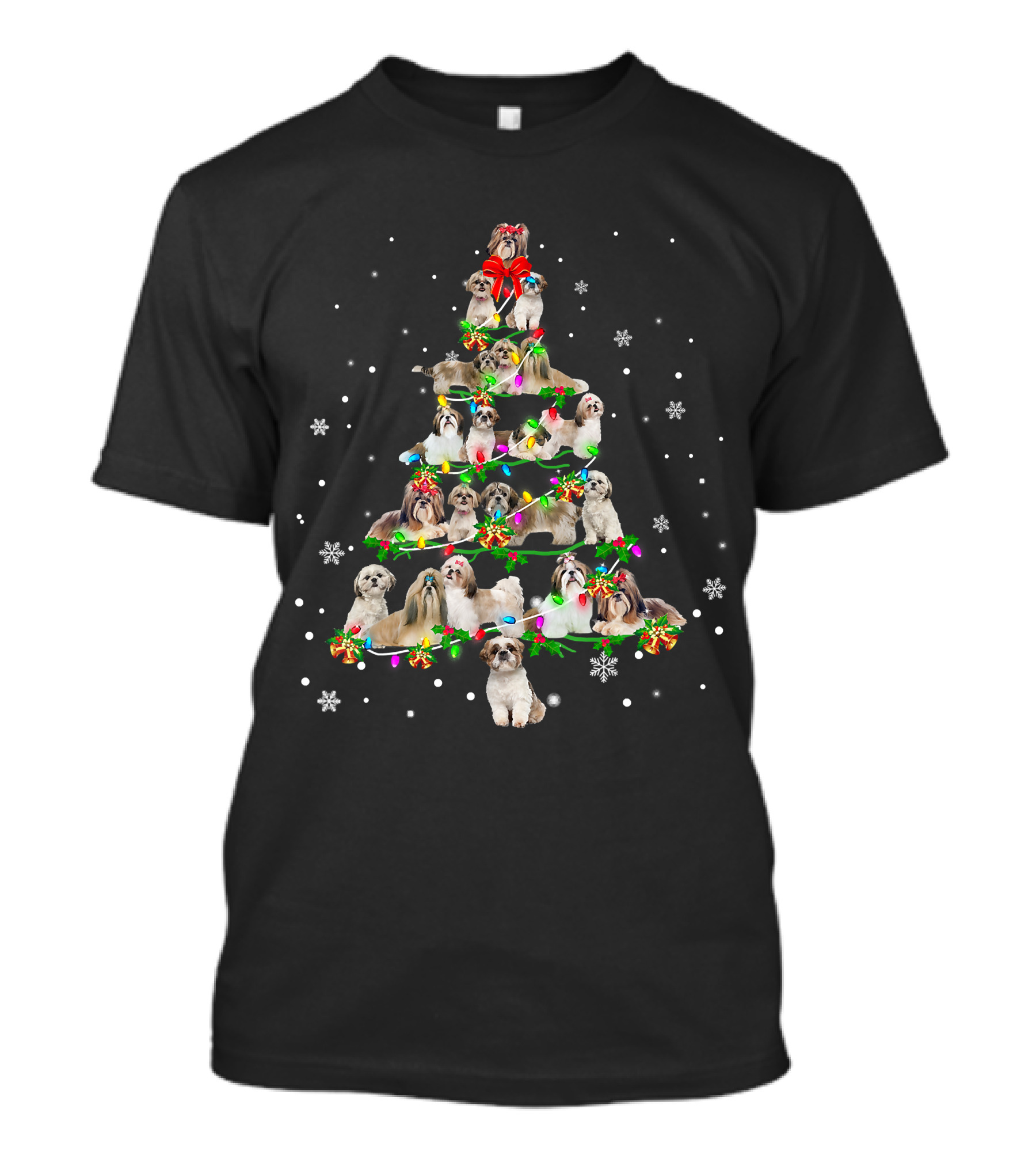 Shih Tzu Christmas Tree X Mas Dogs With Snowflakes And Lights T-Shirt