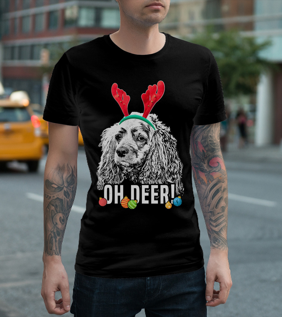 Oh Deer Funny Cocker Spaniel Reindeer Antlers Christmas Ornaments T-Shirt