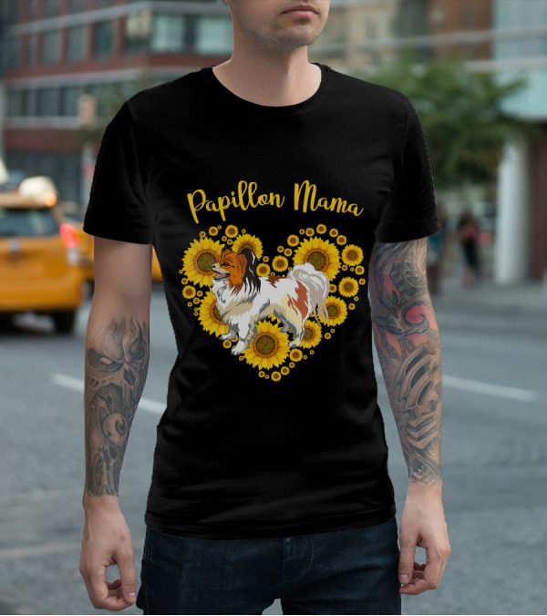 Papillon Mama Sunflower Heart T-Shirt
