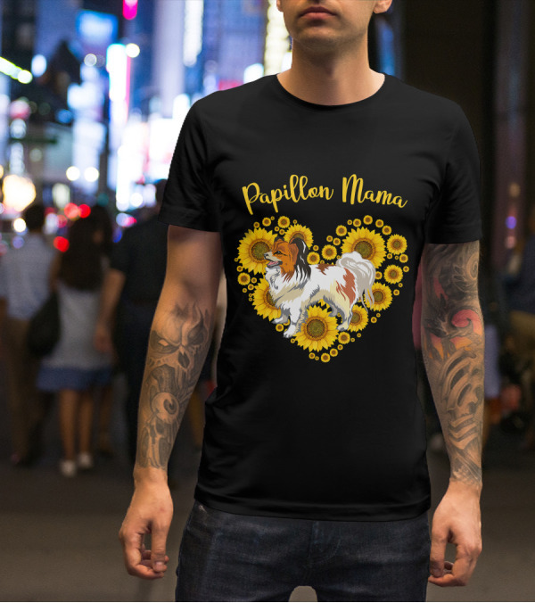 Papillon Mama Sunflower Heart T-Shirt