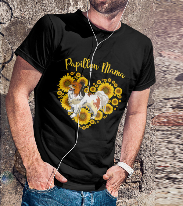 Papillon Mama Sunflower Heart T-Shirt