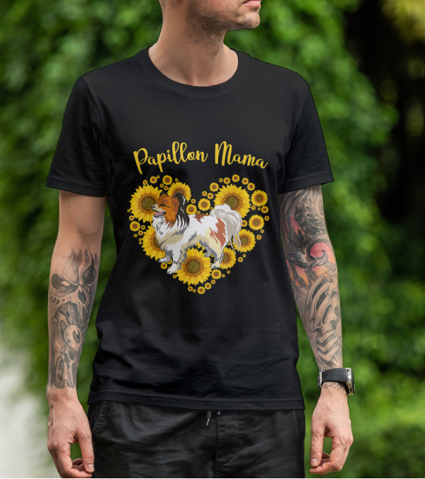 Papillon Mama Sunflower Heart T-Shirt