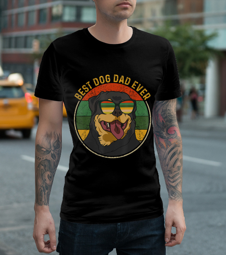 Best Dog Dad Ever Retro Vintage Rottweiler Sunglasses T-Shirt