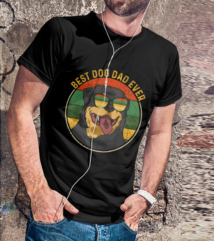 Best Dog Dad Ever Retro Vintage Rottweiler Sunglasses T-Shirt
