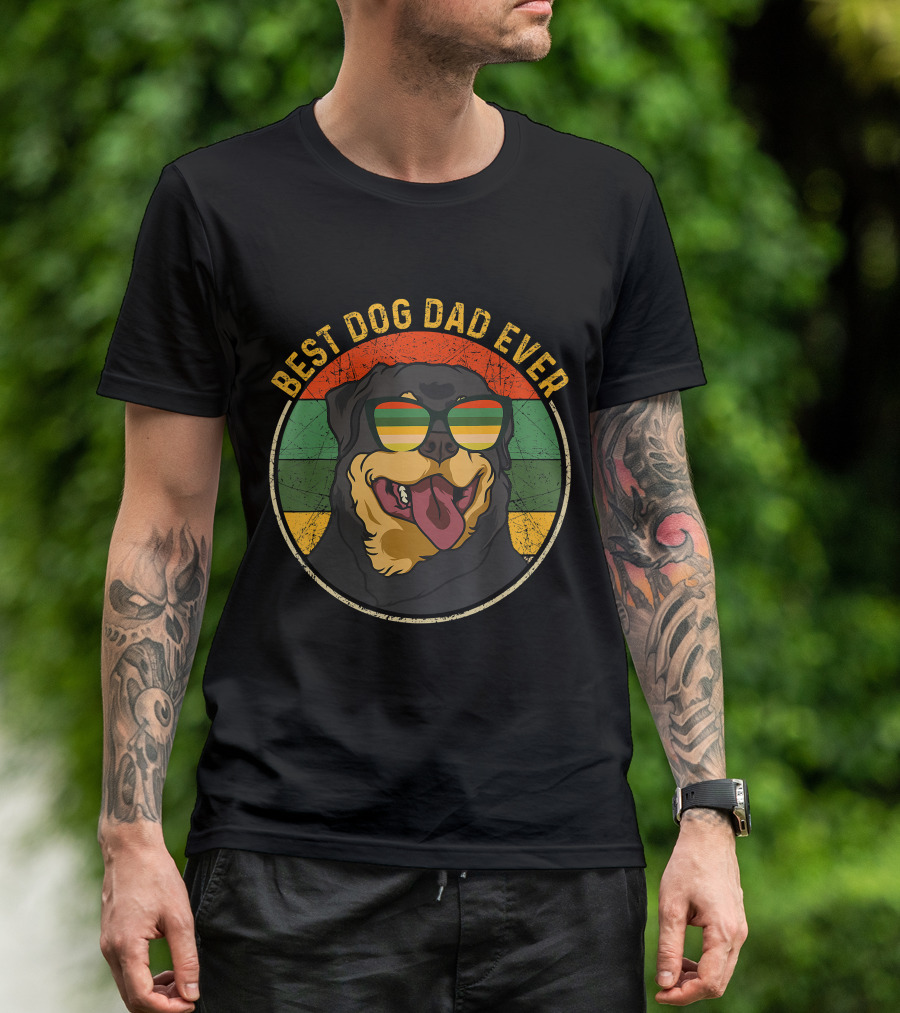 Best Dog Dad Ever Retro Vintage Rottweiler Sunglasses T-Shirt