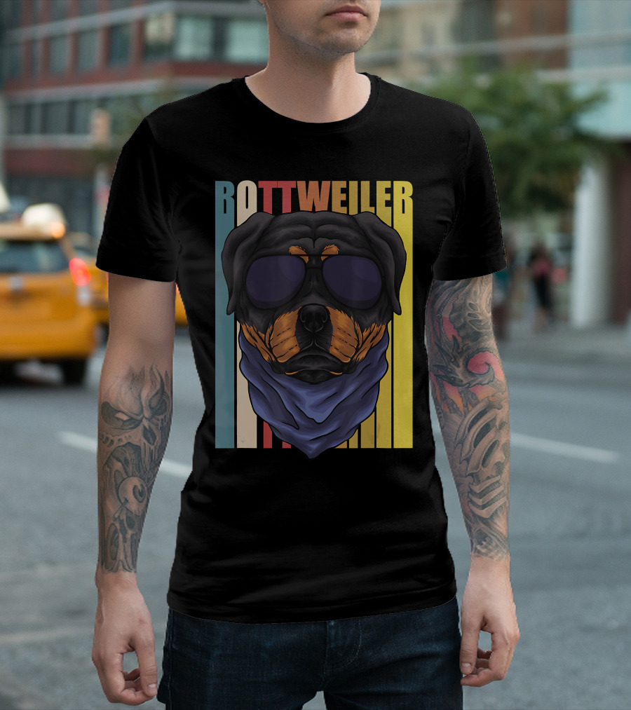 Retro Vintage Rottweiler Dog Eyeglasses Bandana T-Shirt
