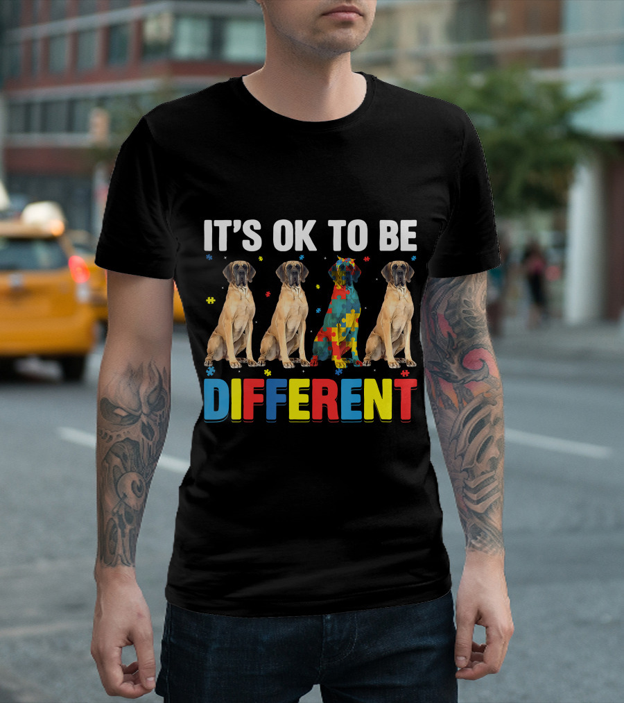 IT'S OK TO BE DIFFERENT Autism Awareness Dane Dog Dad Dog T-Shirt