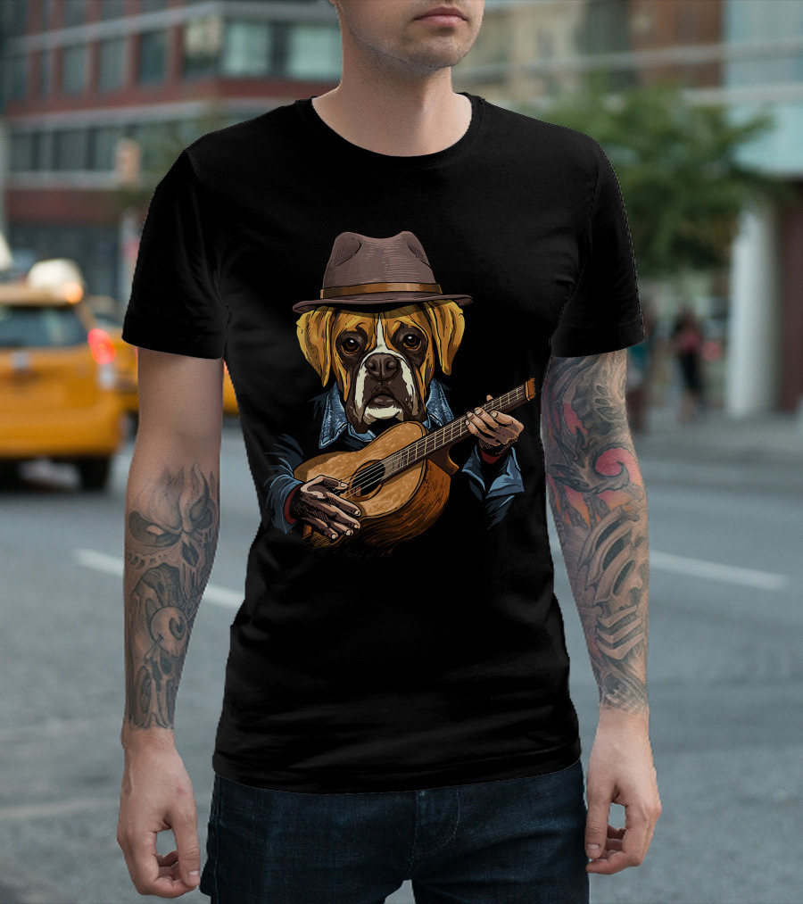Acoustic Guitar Boxer Dog Guitar Player Guitarist T-Shirt