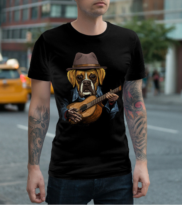 Acoustic Guitar Boxer Dog Guitar Player Guitarist T-Shirt