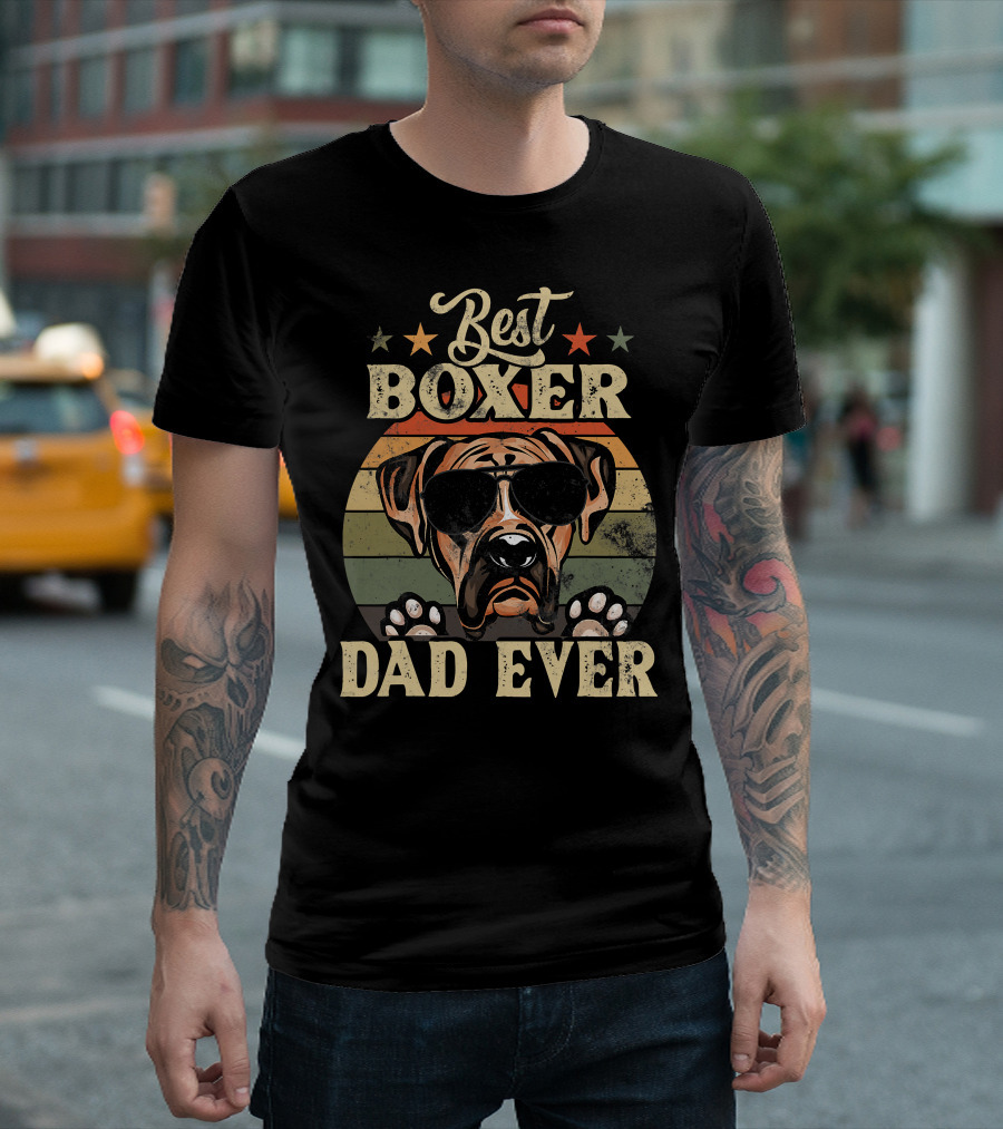 Best Boxer Dad Ever Vintage Distressed Dog Retro Stripes T-Shirt
