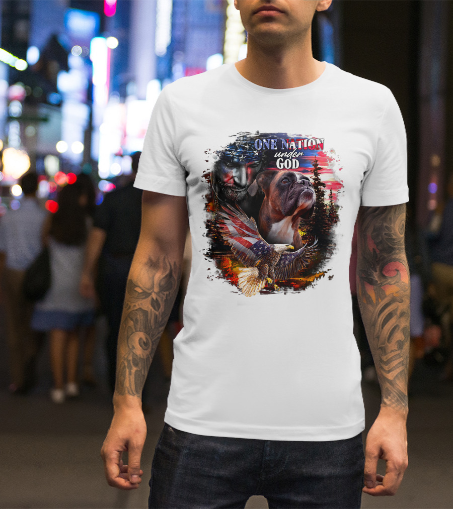 One Nation Under God Boxer With American Eagle And Flag Iconography T-Shirt