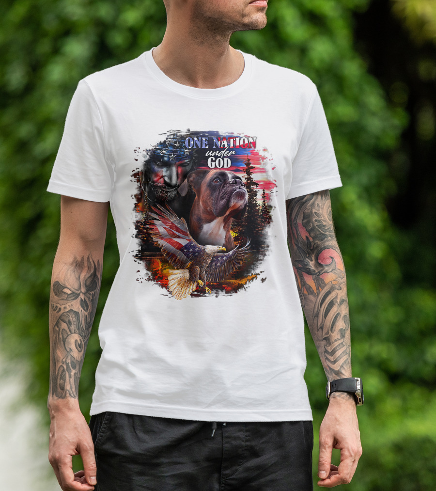 One Nation Under God Boxer With American Eagle And Flag Iconography T-Shirt