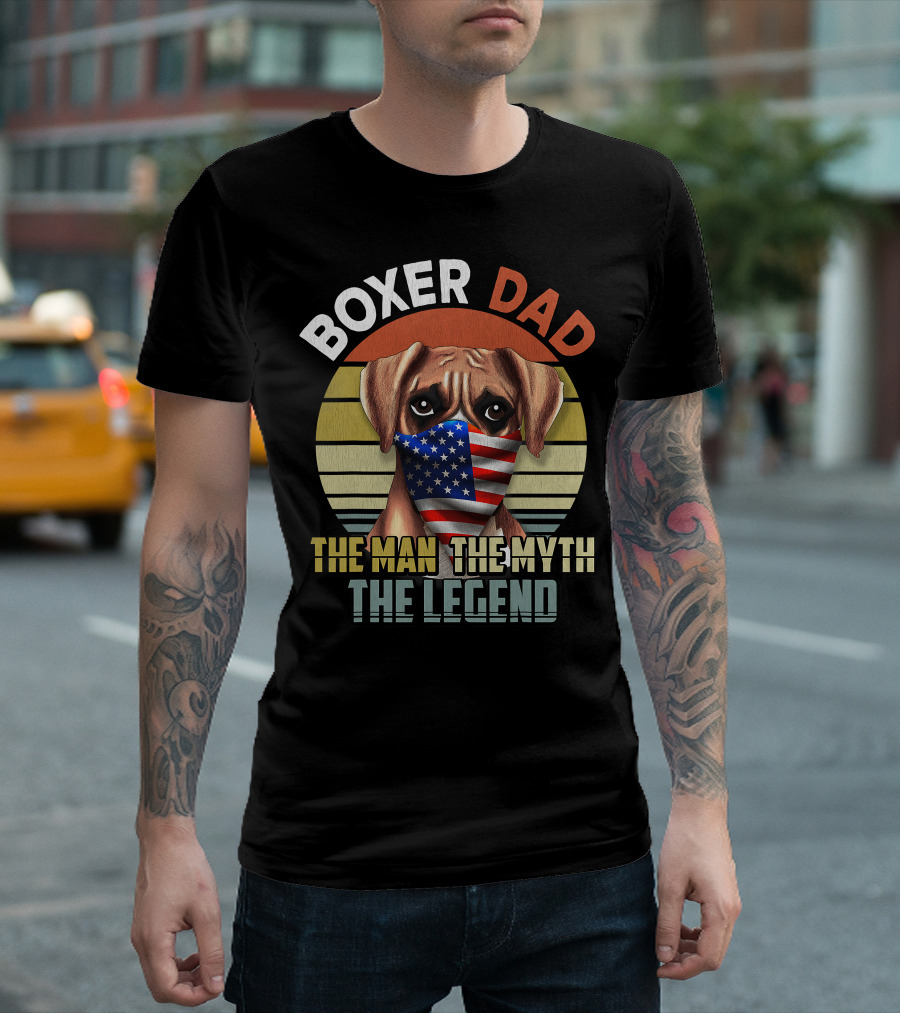 Boxer Dad US Flag Face Mask The Man The Myth The Legend T-Shirt