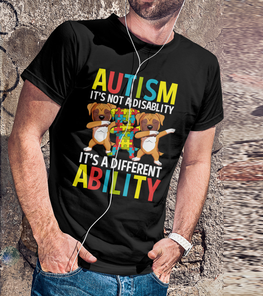 Autism It's Not A Disability It's A Different Ability Dabbing Dogs Puzzle T-Shirt