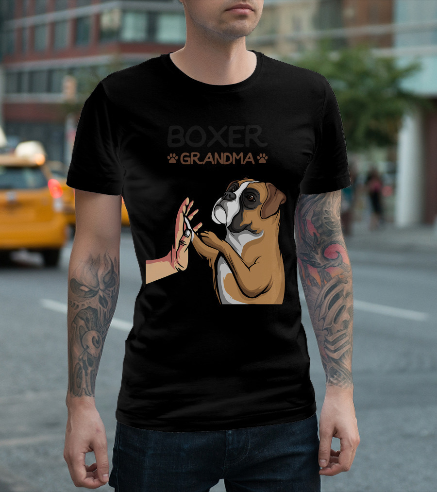 Boxer Grandma High-Five With Dog Paws T-Shirt
