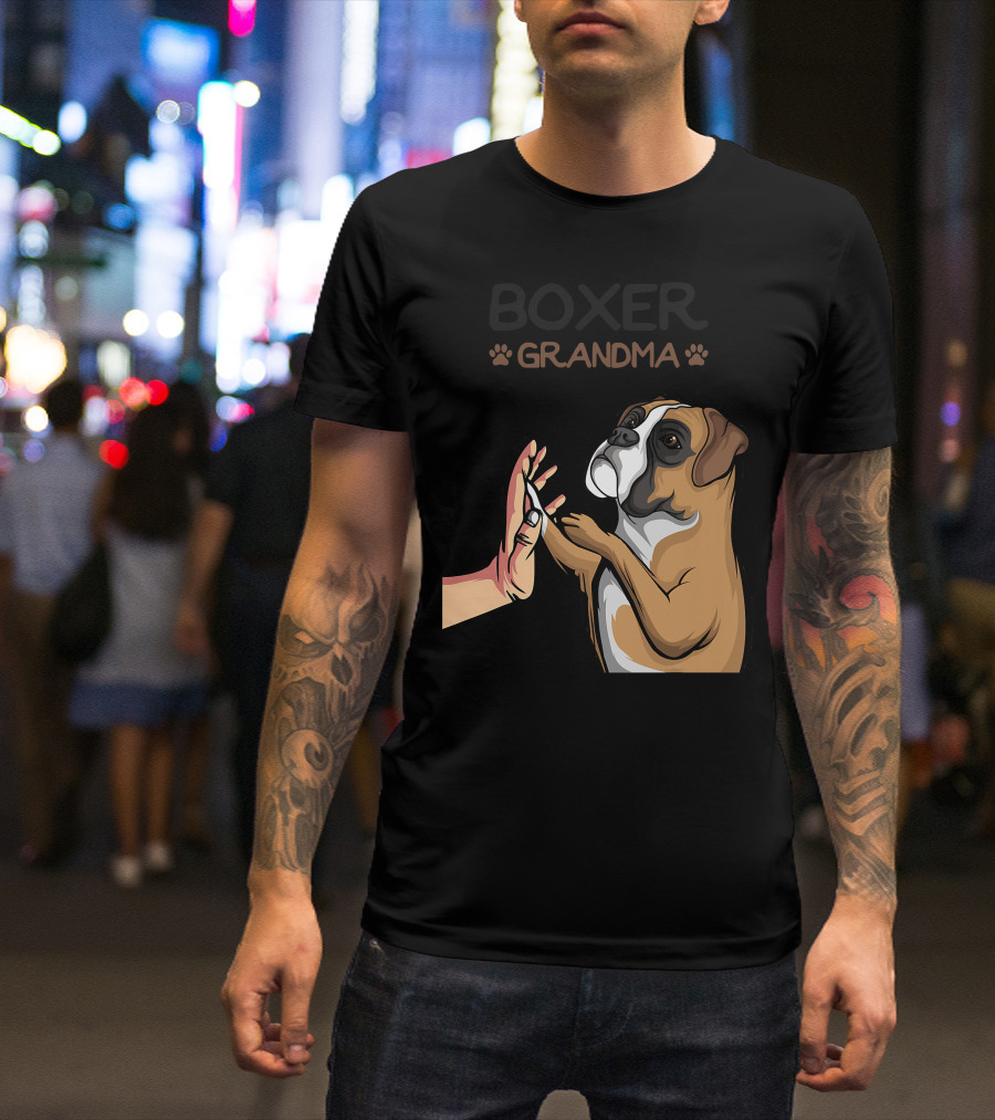 Boxer Grandma High-Five With Dog Paws T-Shirt