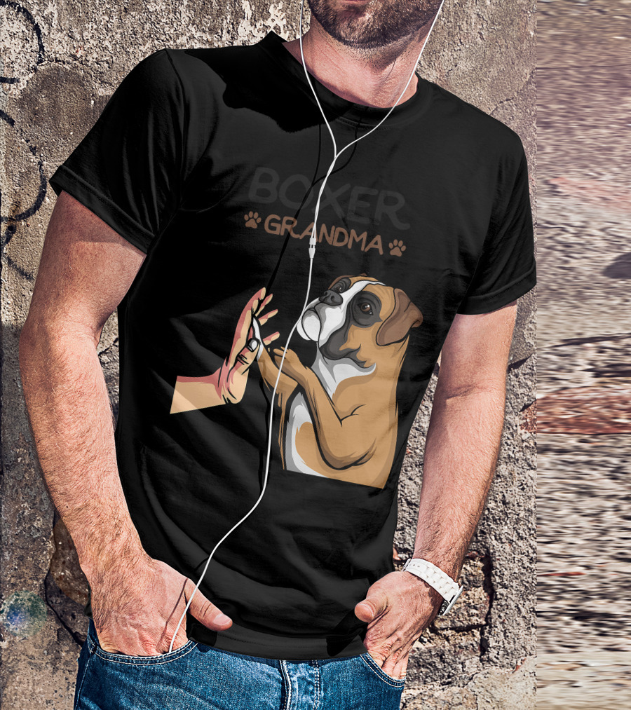 Boxer Grandma High-Five With Dog Paws T-Shirt