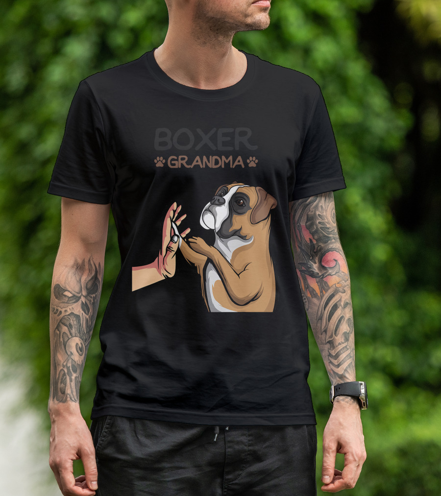 Boxer Grandma High-Five With Dog Paws T-Shirt