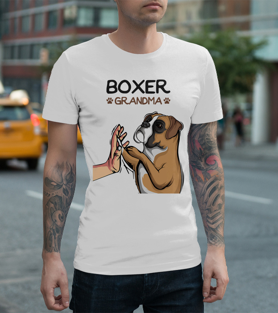 Boxer Grandma High-Five with Dog Paws T-Shirt
