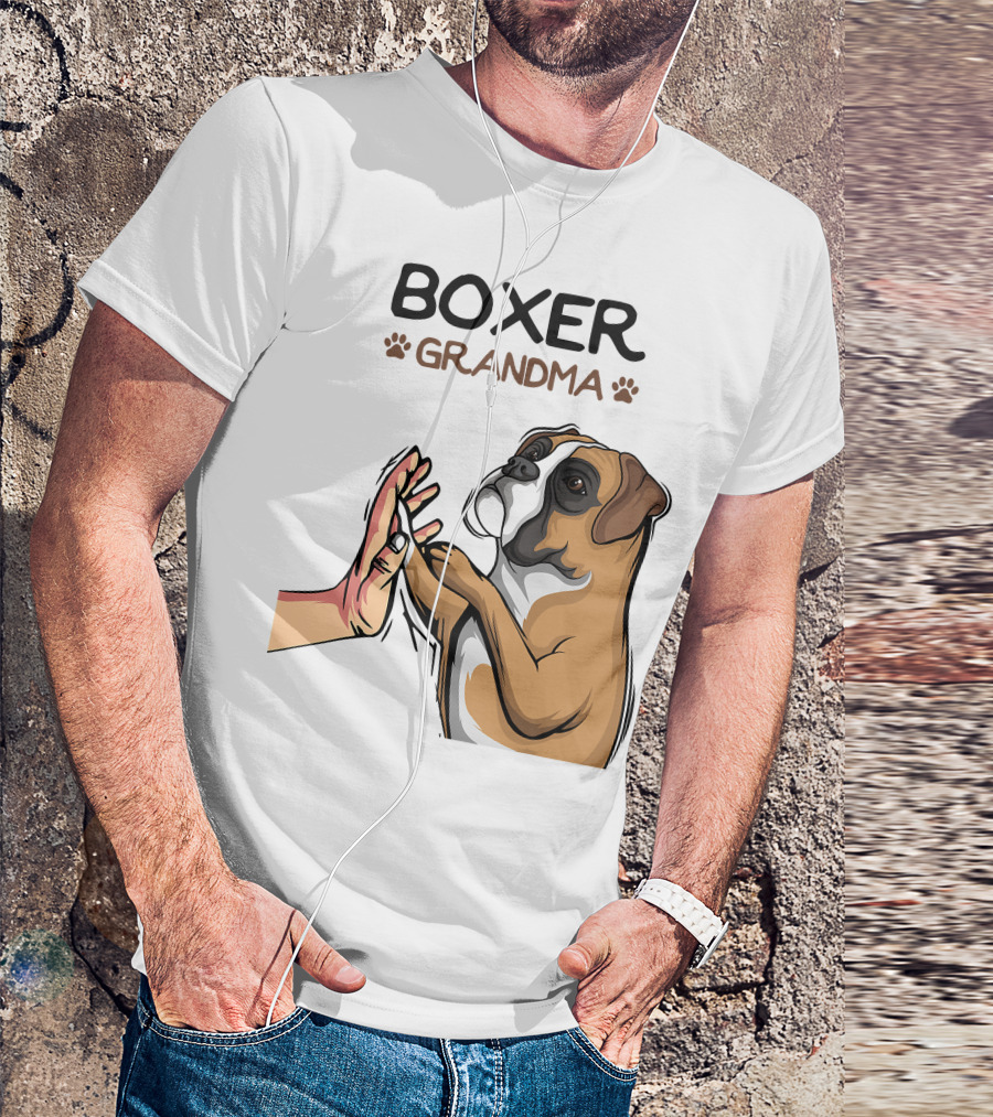 Boxer Grandma High-Five With Dog Paws T-Shirt