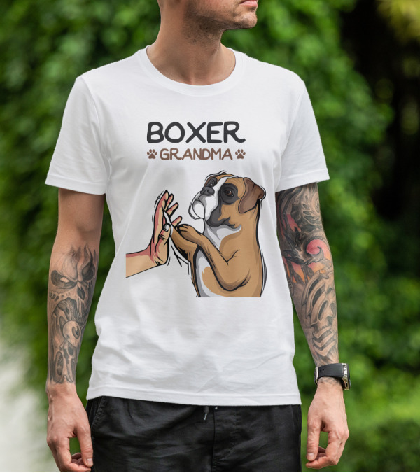 Boxer Grandma High-Five With Dog Paws T-Shirt