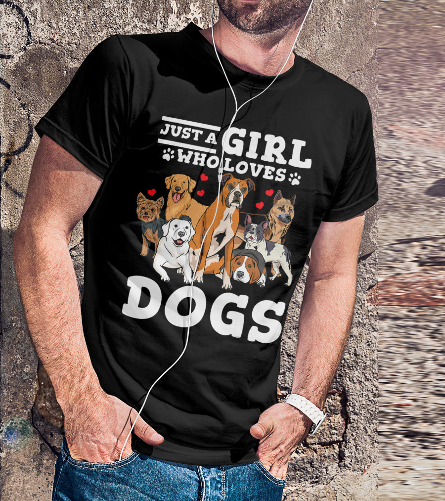 Just A Girl Who Loves Dogs With Boxer And Heart Paw Prints T-Shirt