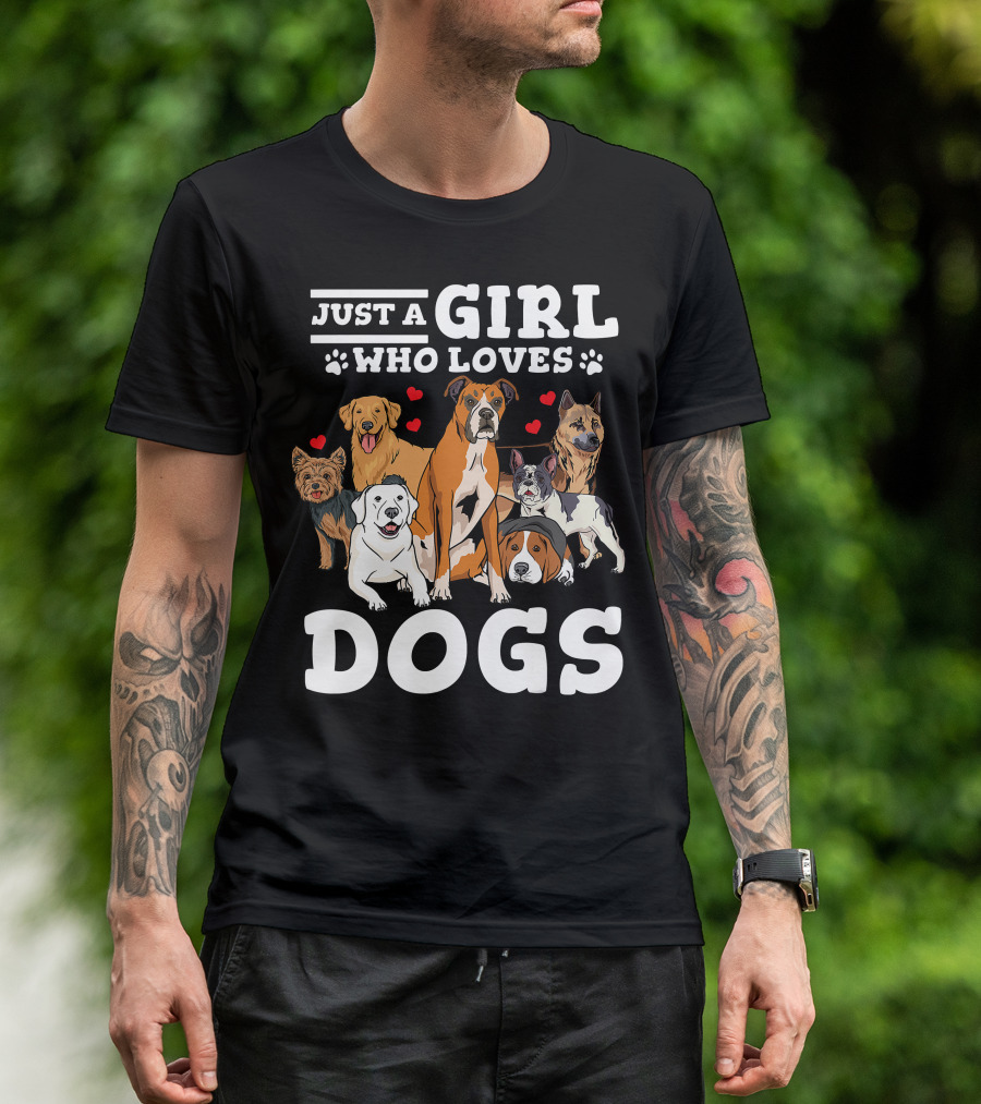 Just A Girl Who Loves Dogs With Boxer And Heart Paw Prints T-Shirt