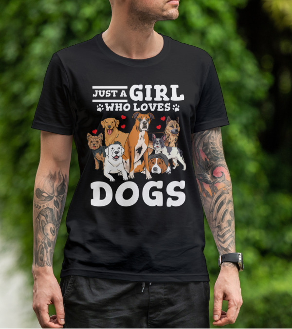 Just A Girl Who Loves Dogs With Boxer And Heart Paw Prints T-Shirt