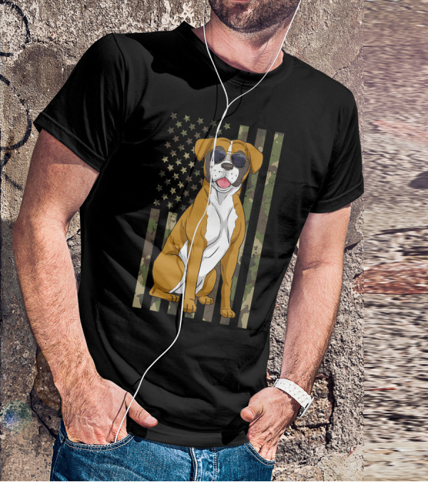 Boxer Dog Men Women Boxer Dad Mom Camo USA Flag Sunglasses T-Shirt