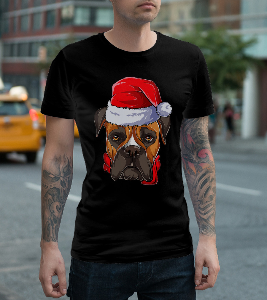 Boxer Dog Santa Hat Christmas Girls T-Shirt