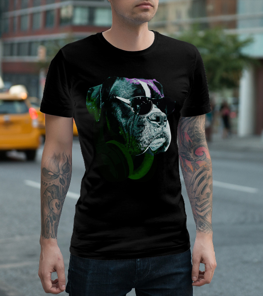 Boxer Dog With Sunglasses And Headphones Vintage Cool Canine T-Shirt
