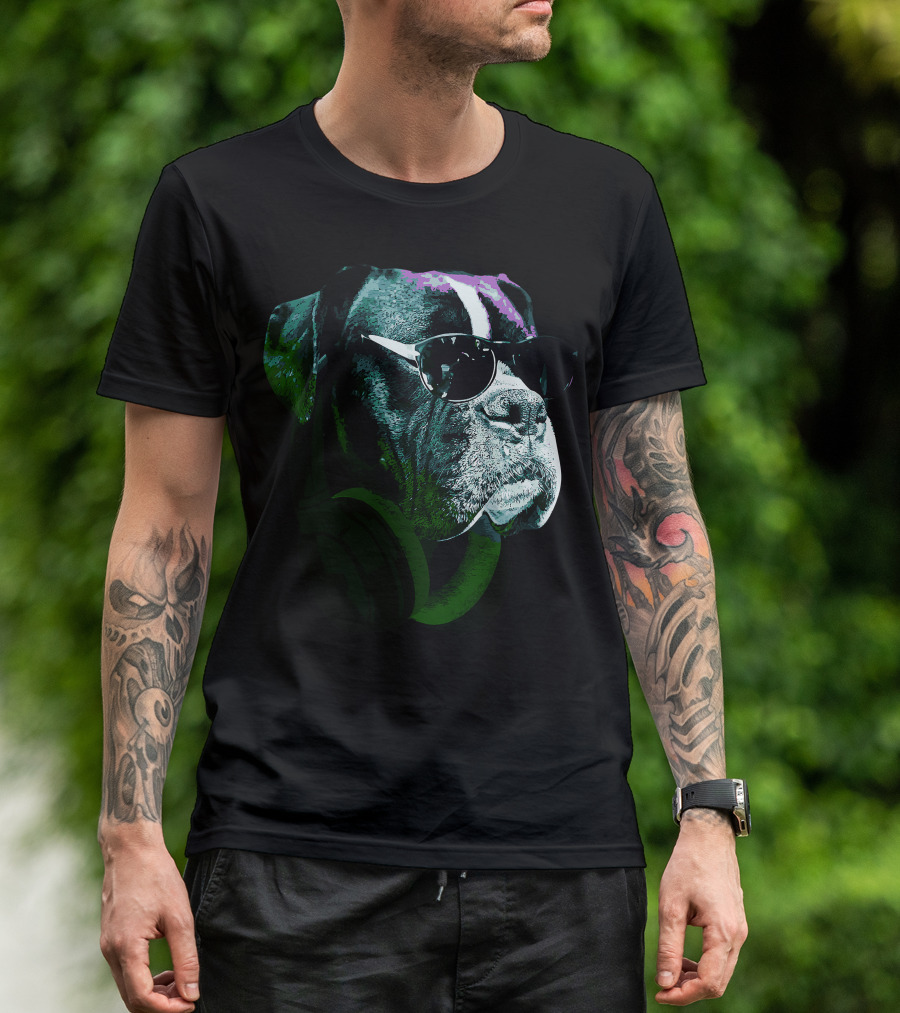 Boxer Dog With Sunglasses And Headphones Vintage Cool Canine T-Shirt
