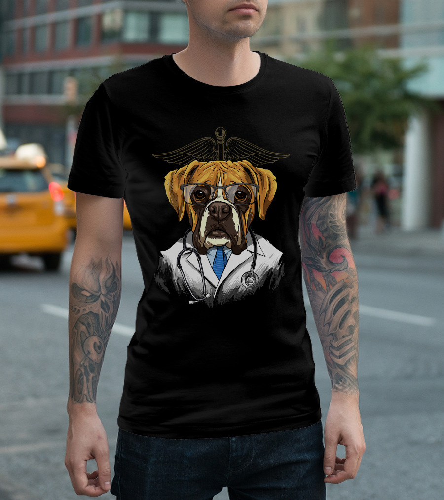 Boxer Dogtor Vet Veterinarian Dog Doctor With Stethoscope And Medical T-Shirt