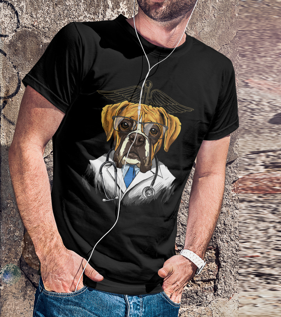 Boxer Dogtor Vet Veterinarian Dog Doctor With Stethoscope And Medical T-Shirt
