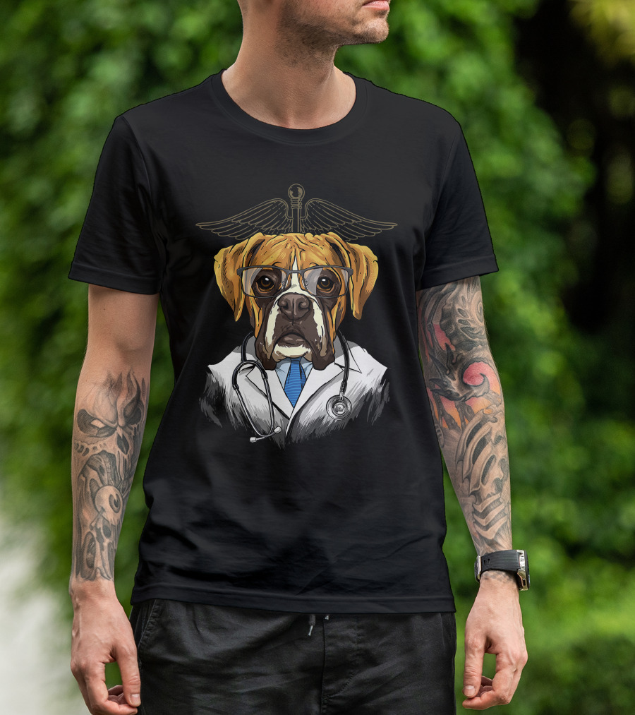 Boxer Dogtor Vet Veterinarian Dog Doctor With Stethoscope And Medical T-Shirt