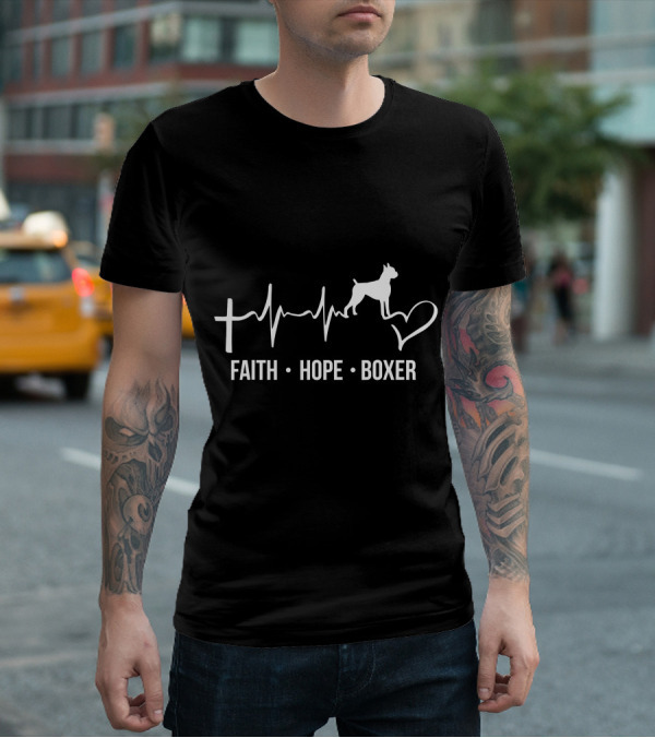Faith Hope Boxer Heartbeat Dog Owner Lover Women Me T-Shirt