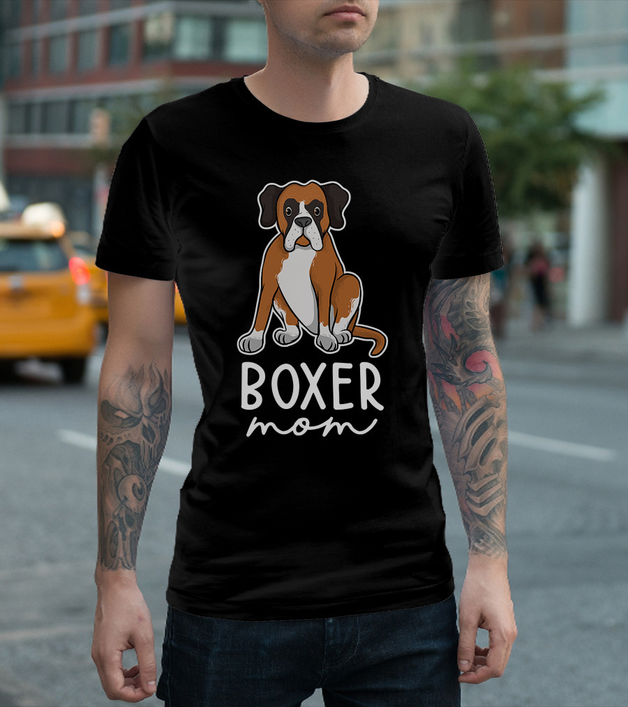 Boxer Mom with Adorable Dog Illustration for Mother's Day T-Shirt