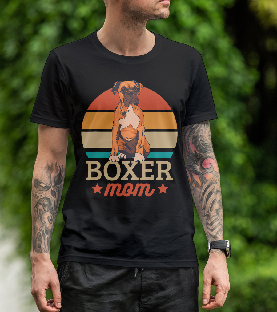 Boxer Mom Retro Sunset Pooch Love T-Shirt