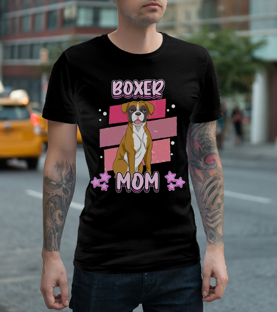 Boxer Mom Pink Stars Funny Dog Saying T-Shirt