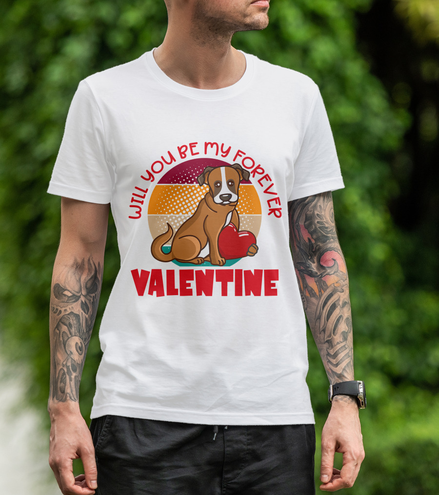 Will You Be My Forever Valentine Boxer Holding Heart T-Shirt