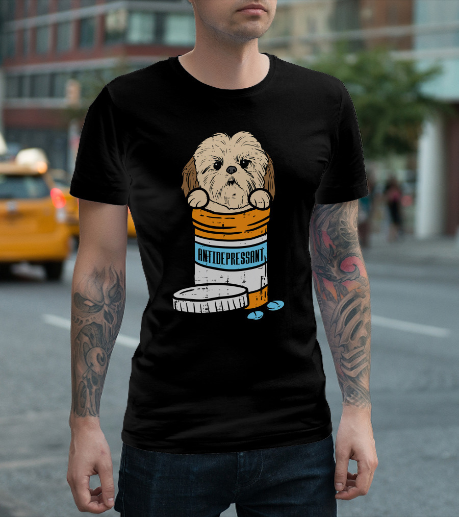 Antidepressant Shih Tzu Cute Animal Pet Dog Pill Bottle T-Shirt